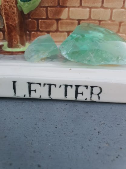 Handmade Ceramic Letter Holder with Natural Fluorite Crystals - Image 2