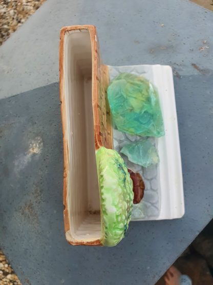 Handmade Ceramic Letter Holder with Natural Fluorite Crystals - Image 3
