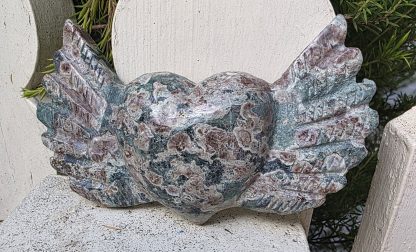 Ocean Jasper Heart with Wings – Carved Crystal Sculpture - Image 2