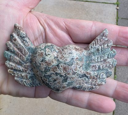 Ocean Jasper Heart with Wings – Carved Crystal Sculpture - Image 3